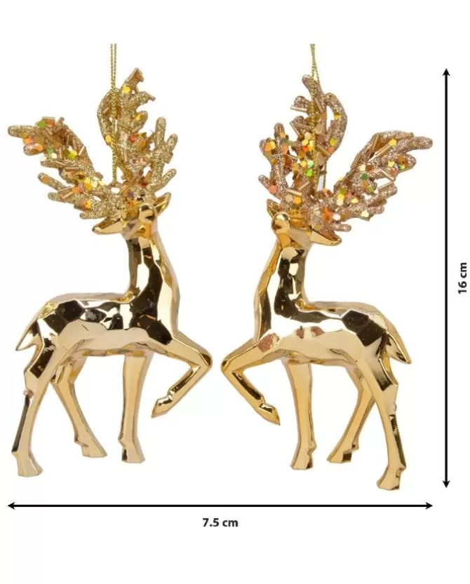 1Pz Addobbo Pendente In Plastica Oro Cromato Renna Con Glitter 16 Cm>KAEMING Discount