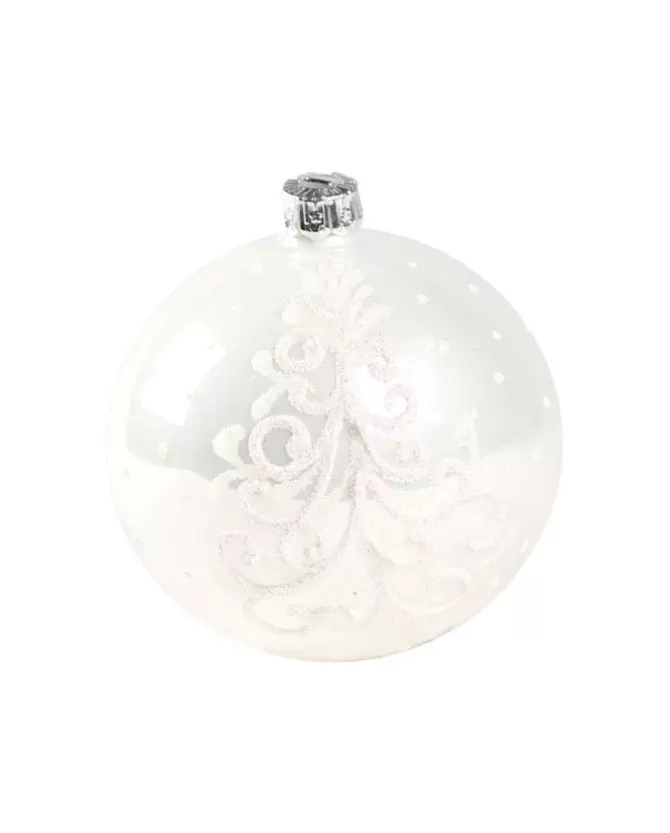 1Pz Pallina Di Vetro Decorata A Mano Bianco 80Mm>* Shop