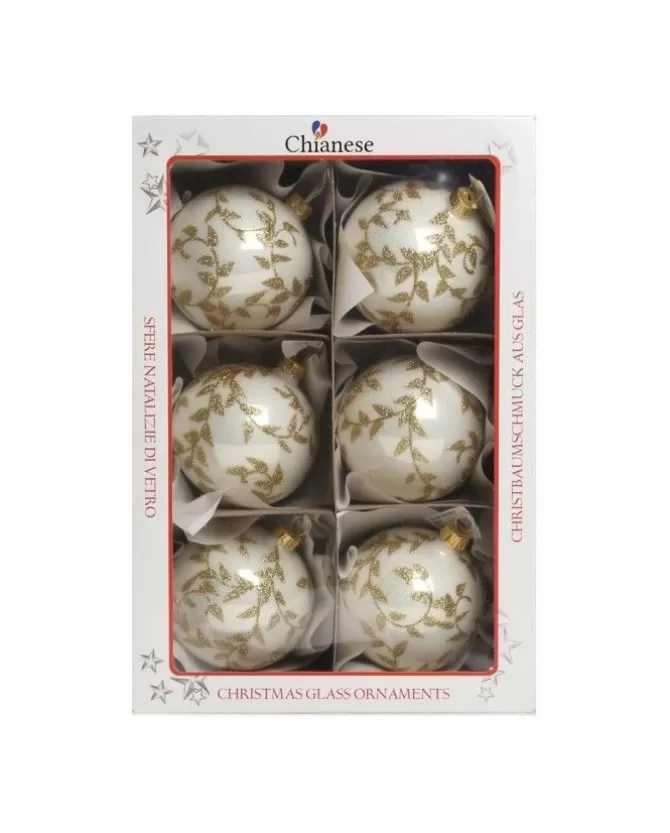 1Pz Pallina Di Vetro Decorata A Mano Bianco Lucido 80Mm>* Sale