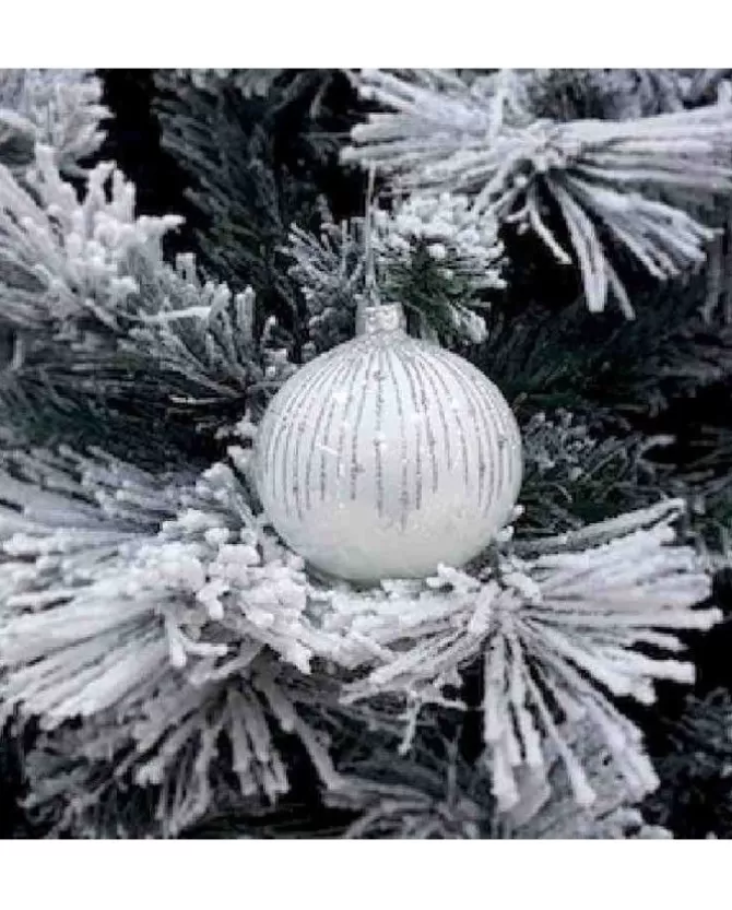 1Pz Pallina Di Vetro Decorata A Mano Bianco Lucido 80Mm>* Shop