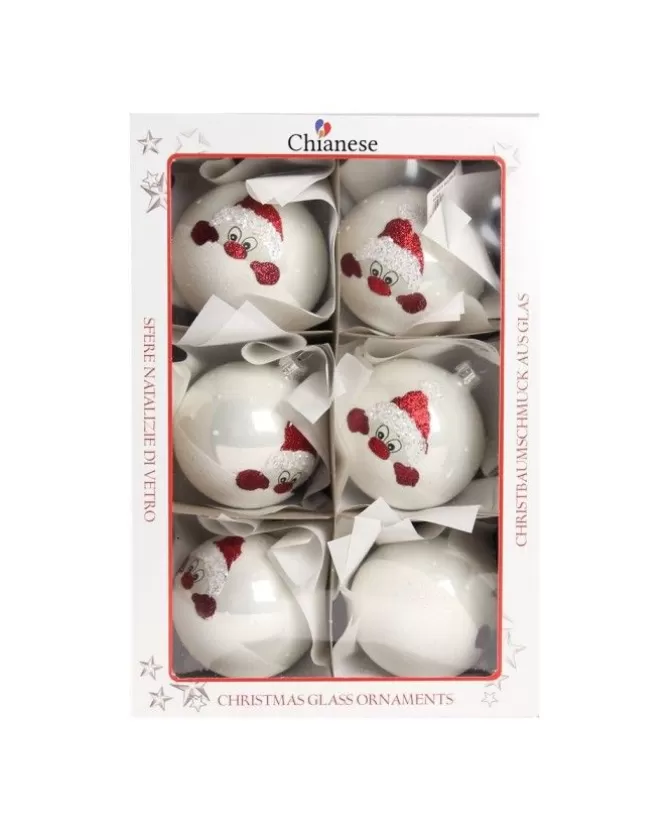 1Pz Pallina Di Vetro Decorata A Mano Bianco Lucido 80Mm>* Store