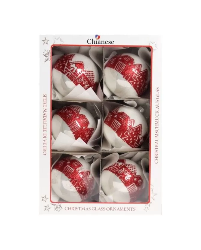 1Pz Pallina Di Vetro Decorata A Mano Bianco Lucido 80Mm>* Shop