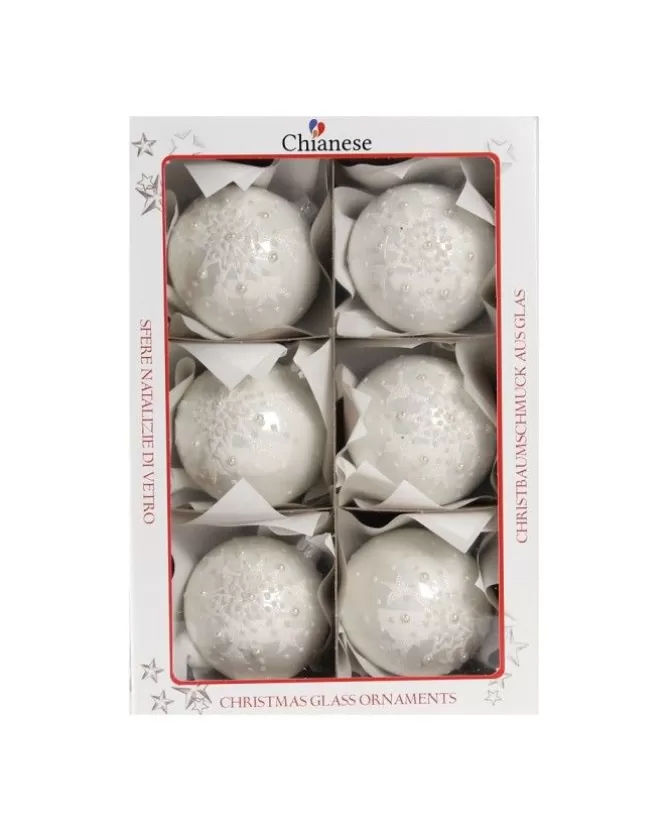 1Pz Pallina Di Vetro Decorata A Mano Bianco Lucido 80Mm>* Discount