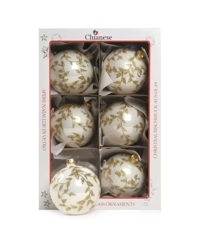 1Pz Pallina Di Vetro Decorata A Mano Bianco Lucido 80Mm>* Sale