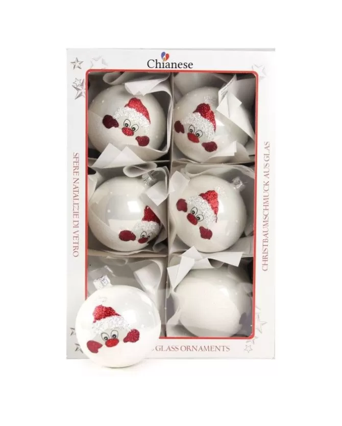 1Pz Pallina Di Vetro Decorata A Mano Bianco Lucido 80Mm>* Store