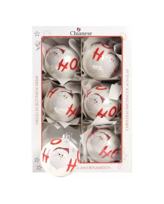 1Pz Pallina Di Vetro Decorata A Mano Bianco Lucido 80Mm>* Sale