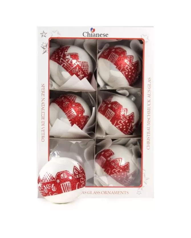 1Pz Pallina Di Vetro Decorata A Mano Bianco Lucido 80Mm>* Shop