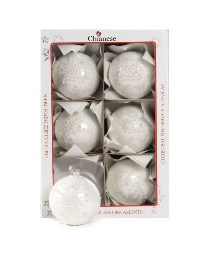 1Pz Pallina Di Vetro Decorata A Mano Bianco Lucido 80Mm>* Discount