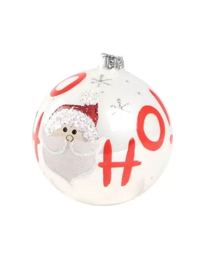 1Pz Pallina Di Vetro Decorata A Mano Bianco Lucido 80Mm>* Sale