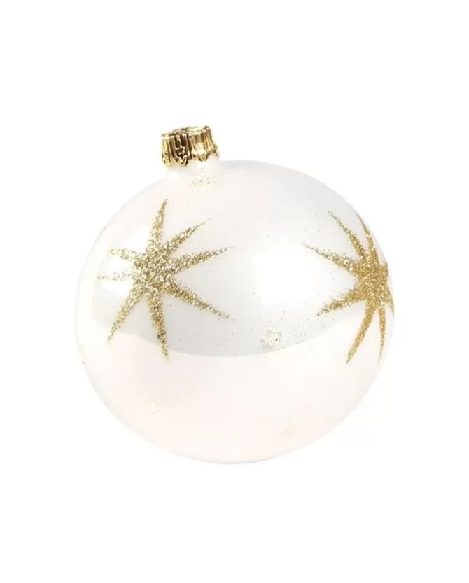 1Pz Pallina Di Vetro Decorata A Mano Bianco Lucido 80Mm>* Store