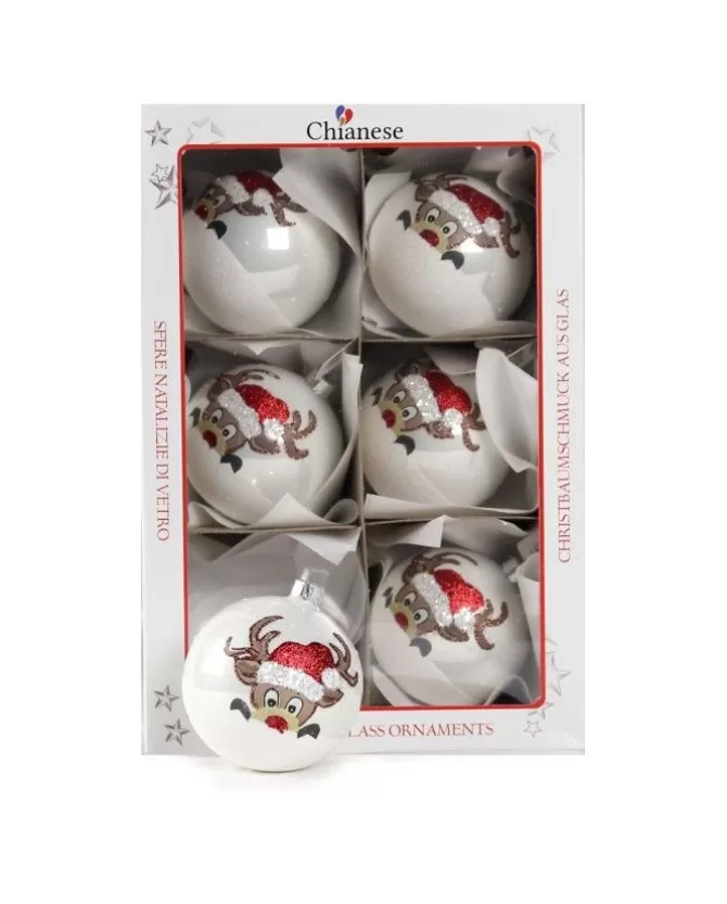 1Pz Pallina Di Vetro Decorata A Mano Bianco Lucido Con Renna 80Mm>* Fashion