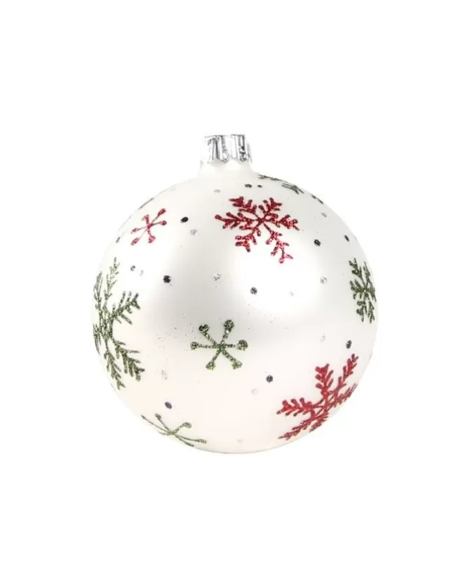 1Pz Pallina Di Vetro Decorata A Mano Bianco Opaco 80Mm>* Cheap