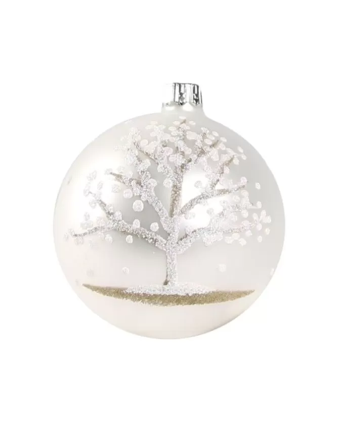 1Pz Pallina Di Vetro Decorata A Mano Bianco Opaco 80Mm>* Hot