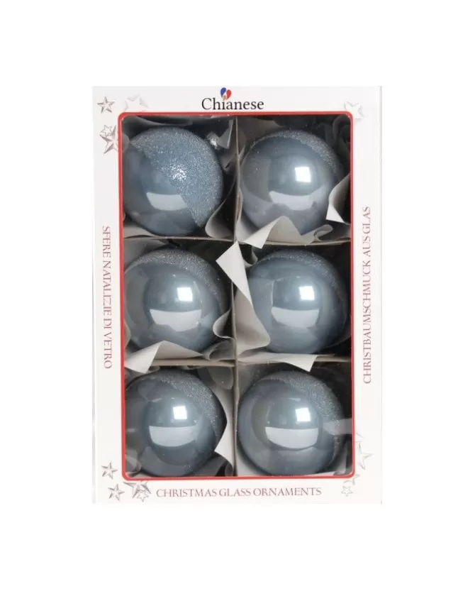 1Pz Pallina Di Vetro Decorata A Mano Celeste Lucido 80Mm>* Best