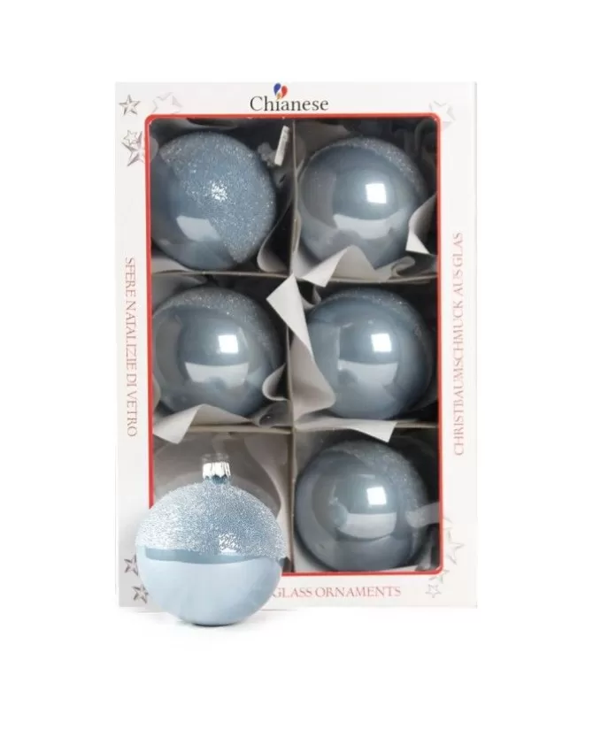 1Pz Pallina Di Vetro Decorata A Mano Celeste Lucido 80Mm>* Best