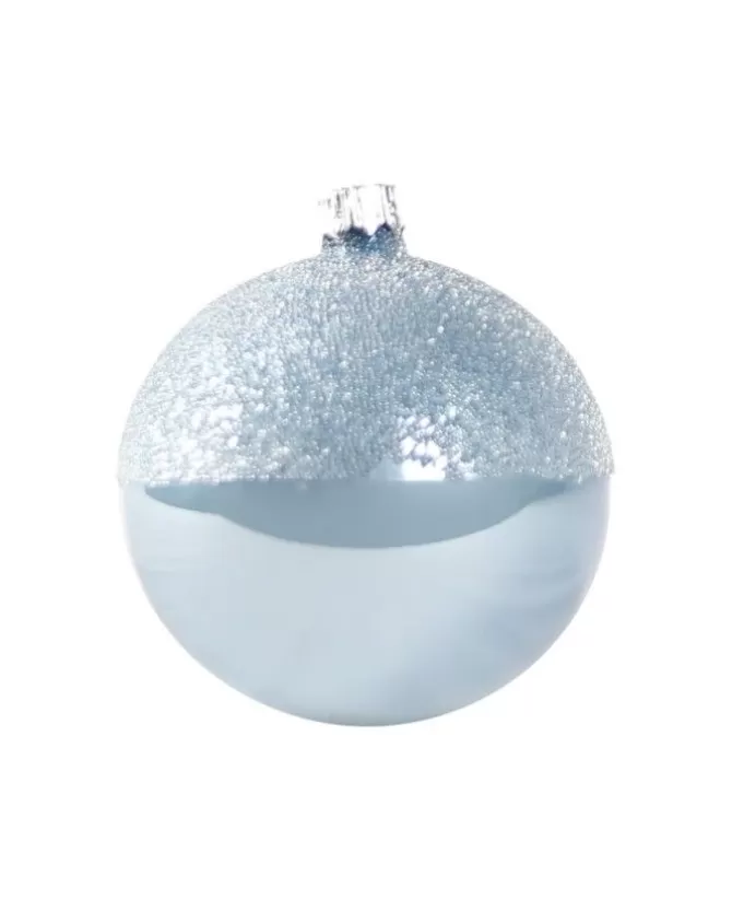 1Pz Pallina Di Vetro Decorata A Mano Celeste Lucido 80Mm>* Best
