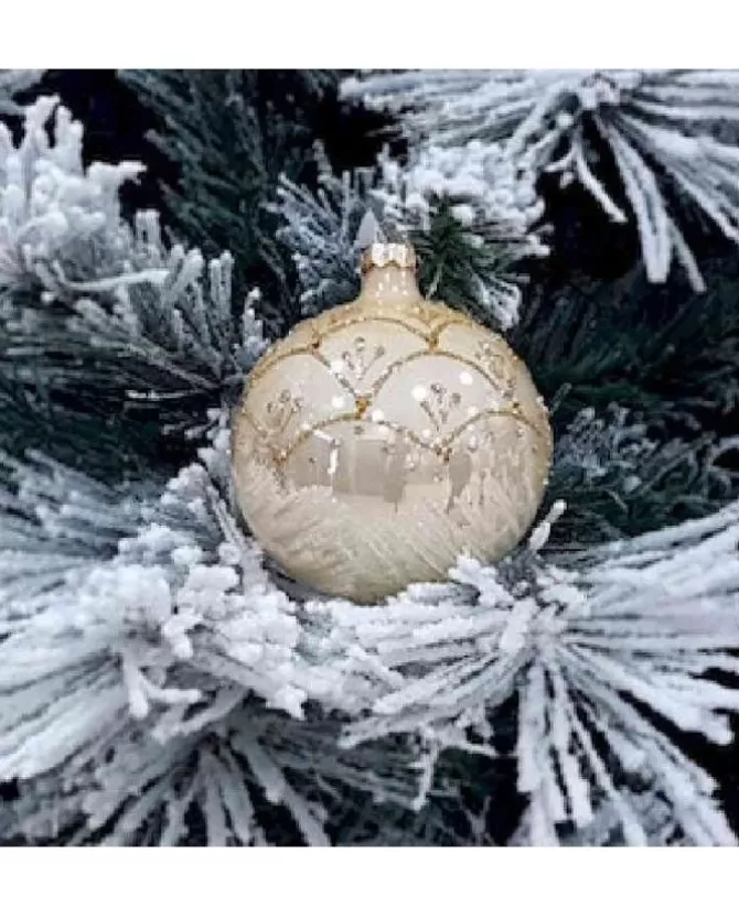 1Pz Pallina Di Vetro Decorata A Mano Champagne Lucido 80Mm>* Clearance