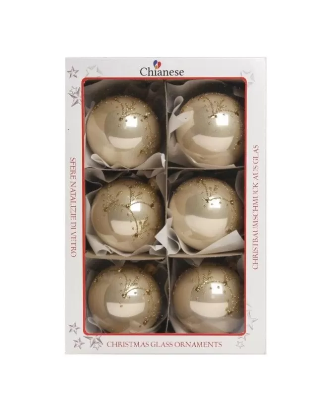 1Pz Pallina Di Vetro Decorata A Mano Champagne Lucido 80Mm>* Clearance