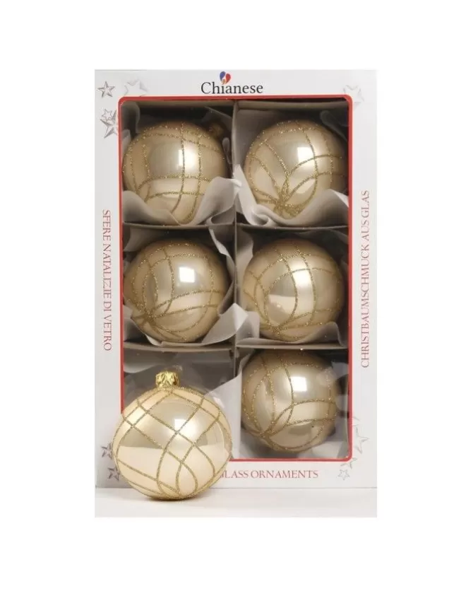 1Pz Pallina Di Vetro Decorata A Mano Champagne Lucido 80Mm>* Fashion
