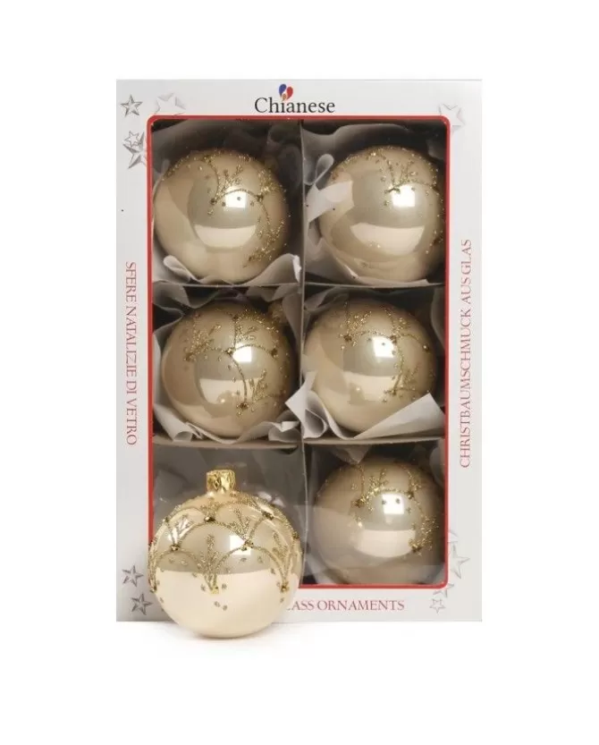 1Pz Pallina Di Vetro Decorata A Mano Champagne Lucido 80Mm>* Clearance