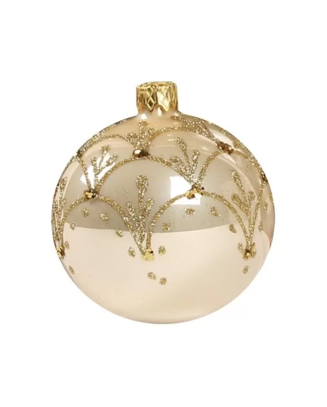 1Pz Pallina Di Vetro Decorata A Mano Champagne Lucido 80Mm>* Clearance