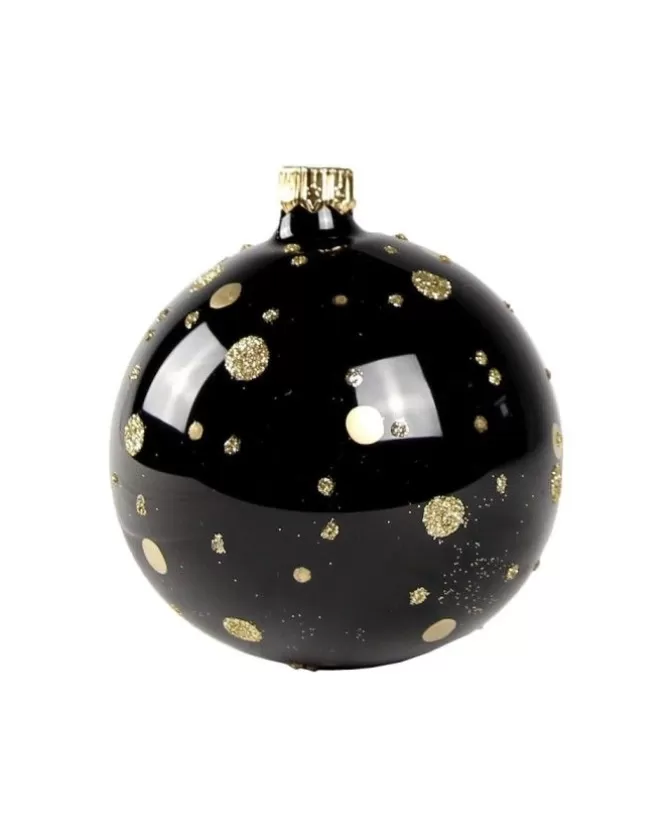 1Pz Pallina Di Vetro Decorata A Mano Nero Lucido 80Mm>* Cheap