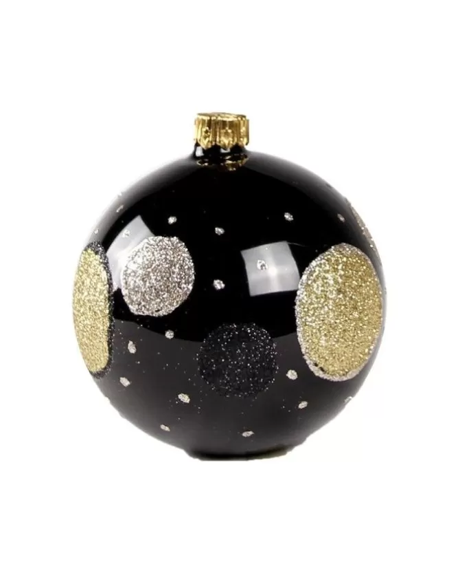 1Pz Pallina Di Vetro Decorata A Mano Nero Lucido 80Mm>* Fashion