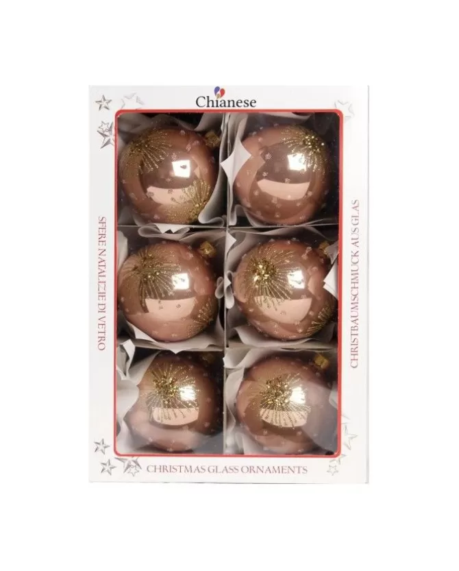 1Pz Pallina Di Vetro Decorata A Mano Rosa Antico Lucido 80Mm>* Best