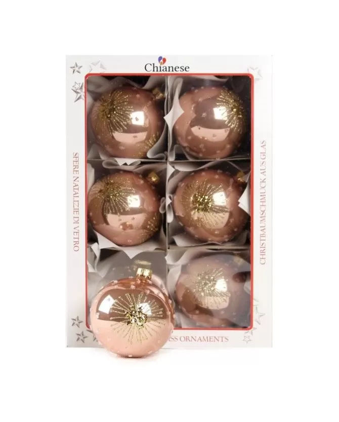 1Pz Pallina Di Vetro Decorata A Mano Rosa Antico Lucido 80Mm>* Best