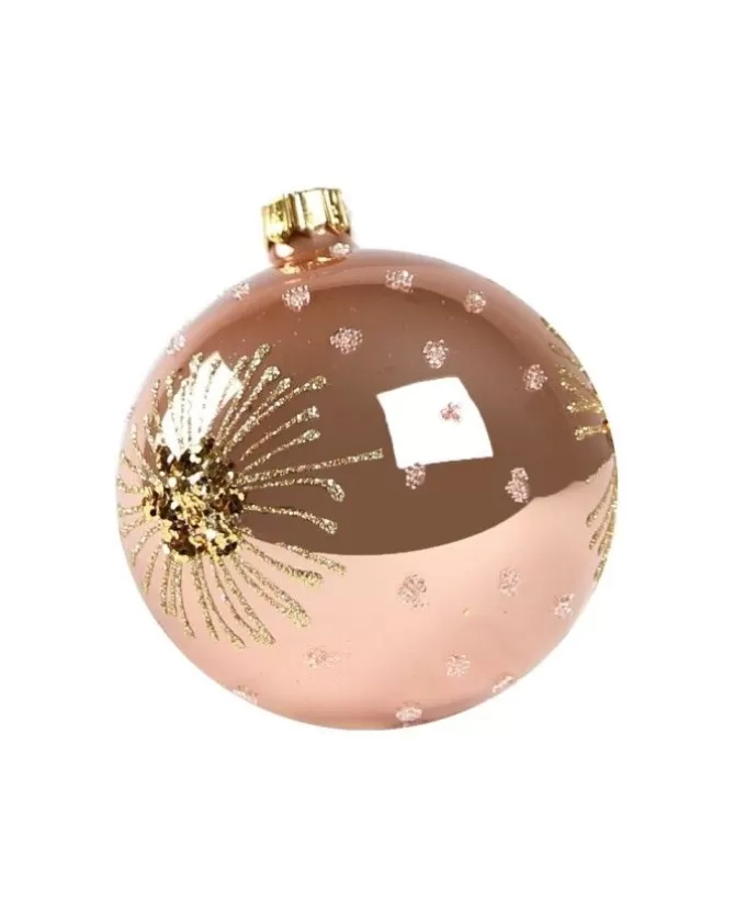 1Pz Pallina Di Vetro Decorata A Mano Rosa Antico Lucido 80Mm>* Best