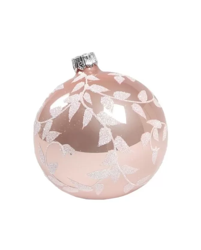 1Pz Pallina Di Vetro Decorata A Mano Rosa Lucido 80Mm>* Outlet