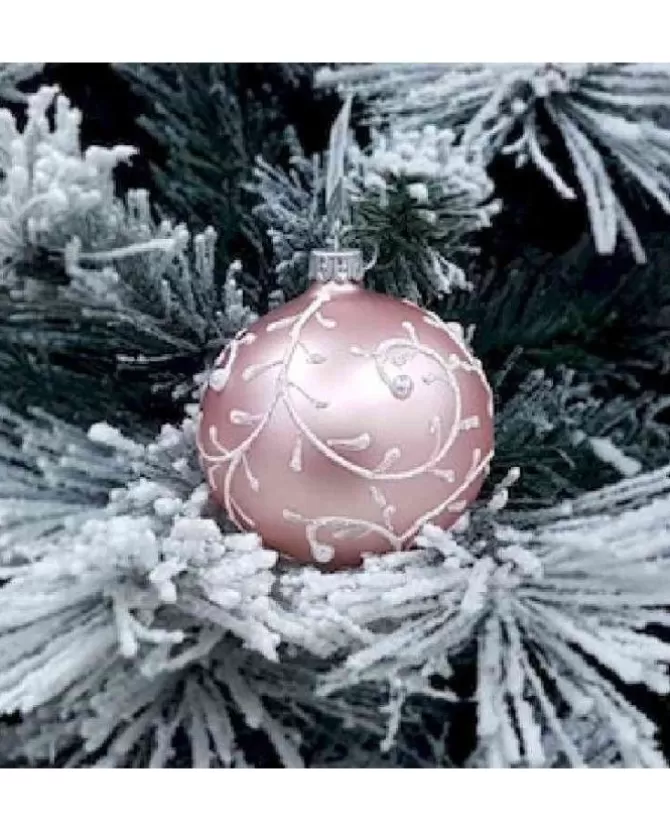 1Pz Pallina Di Vetro Decorata A Mano Rosa Opaco 80Mm>* Online