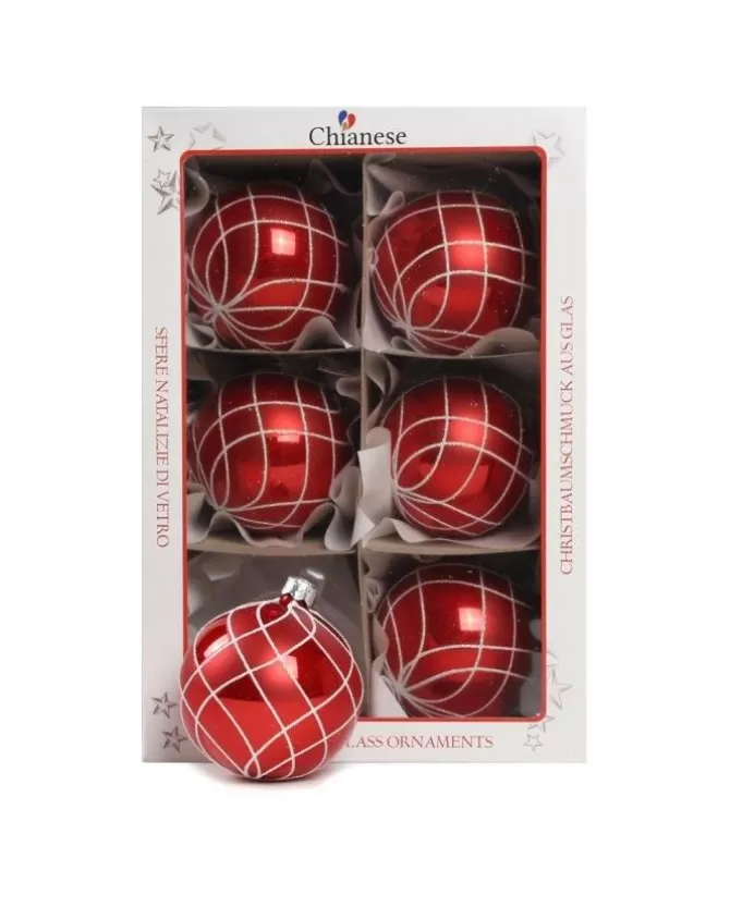 1Pz Pallina Di Vetro Decorata A Mano Rosso 80Mm>* Cheap