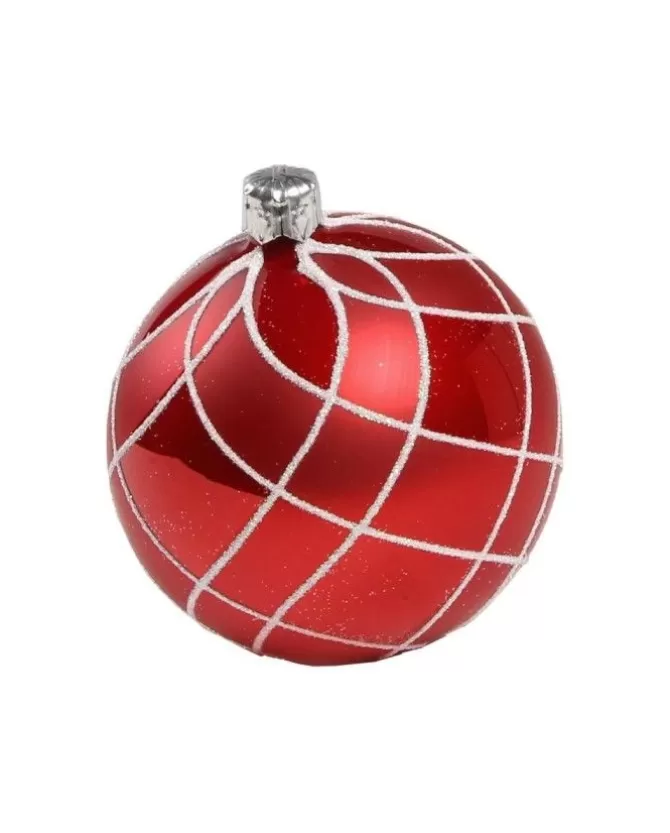 1Pz Pallina Di Vetro Decorata A Mano Rosso 80Mm>* Cheap