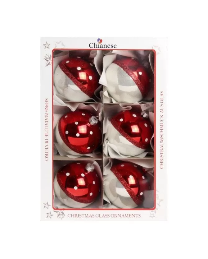 1Pz Pallina Di Vetro Decorata A Mano Rosso E Bianco Lucido 80Mm>* Best