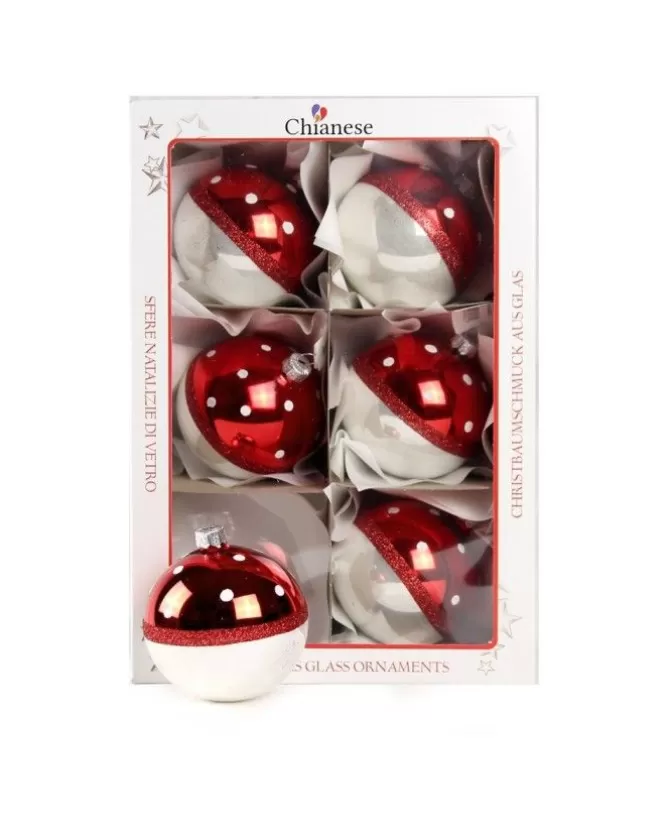 1Pz Pallina Di Vetro Decorata A Mano Rosso E Bianco Lucido 80Mm>* Best