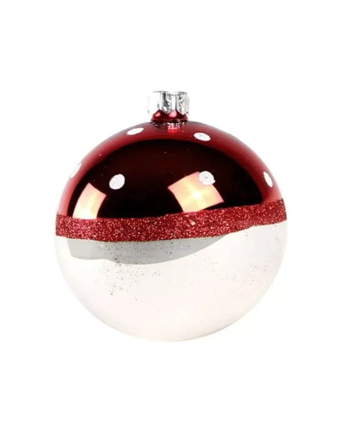 1Pz Pallina Di Vetro Decorata A Mano Rosso E Bianco Lucido 80Mm>* Best