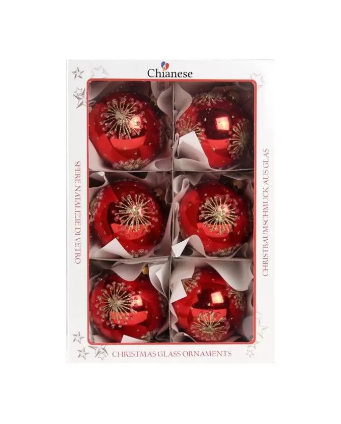 1Pz Pallina Di Vetro Decorata A Mano Rosso Lucido 80Mm>* Online