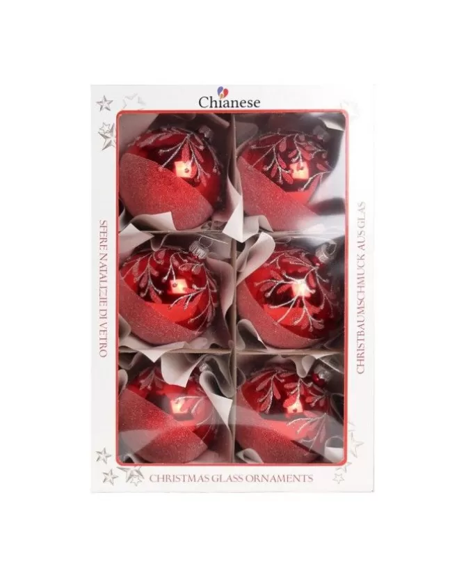 1Pz Pallina Di Vetro Decorata A Mano Rosso Lucido 80Mm>* Best