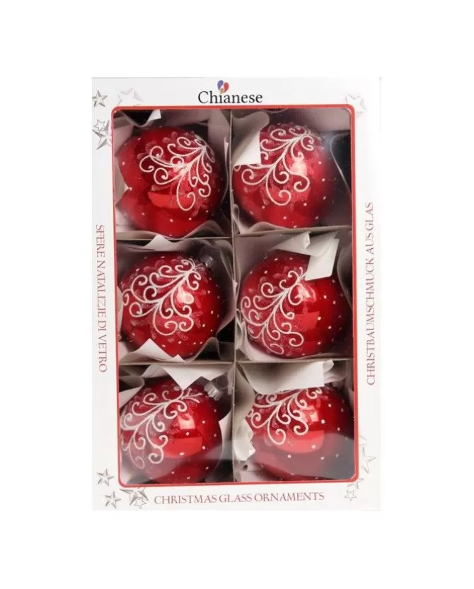 1Pz Pallina Di Vetro Decorata A Mano Rosso Lucido 80Mm>* Discount
