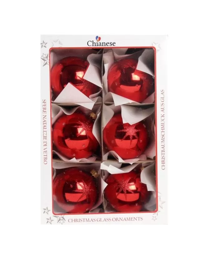 1Pz Pallina Di Vetro Decorata A Mano Rosso Lucido 80Mm>* Sale