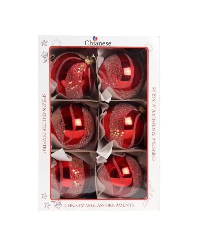 1Pz Pallina Di Vetro Decorata A Mano Rosso Lucido 80Mm>* Discount