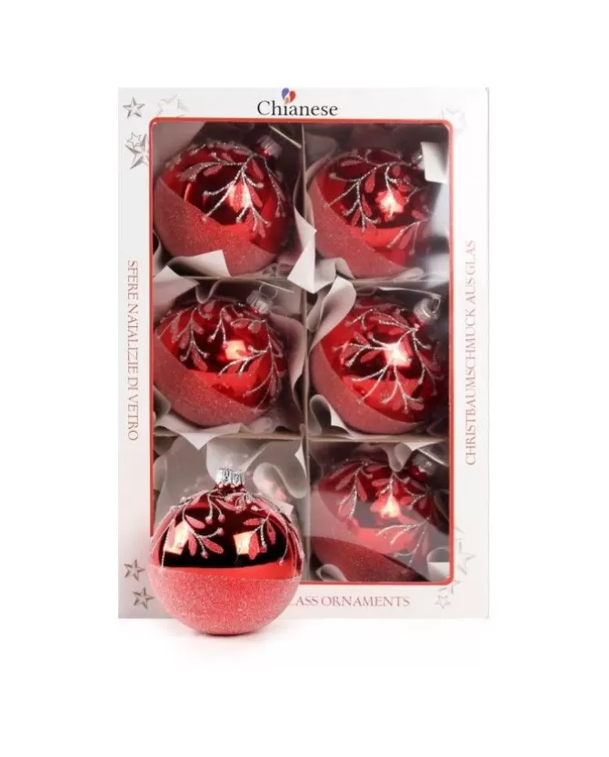 1Pz Pallina Di Vetro Decorata A Mano Rosso Lucido 80Mm>* Best
