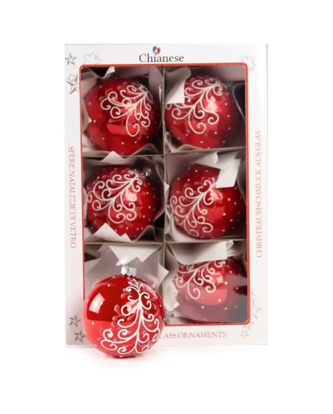 1Pz Pallina Di Vetro Decorata A Mano Rosso Lucido 80Mm>* Discount