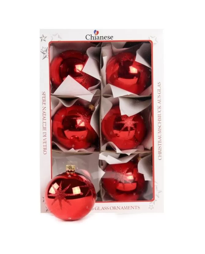 1Pz Pallina Di Vetro Decorata A Mano Rosso Lucido 80Mm>* Sale