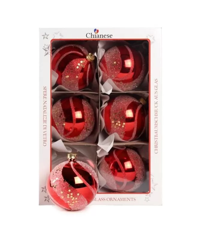 1Pz Pallina Di Vetro Decorata A Mano Rosso Lucido 80Mm>* Discount