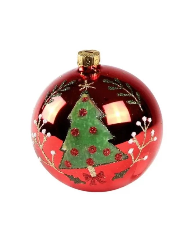 1Pz Pallina Di Vetro Decorata A Mano Rosso Lucido 80Mm>* Fashion