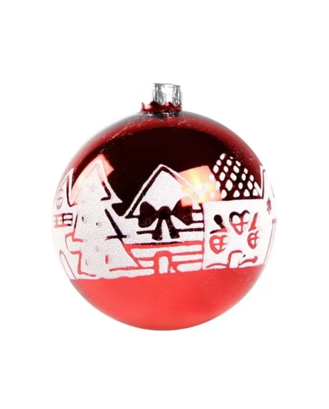 1Pz Pallina Di Vetro Decorata A Mano Rosso Lucido 80Mm>* Flash Sale