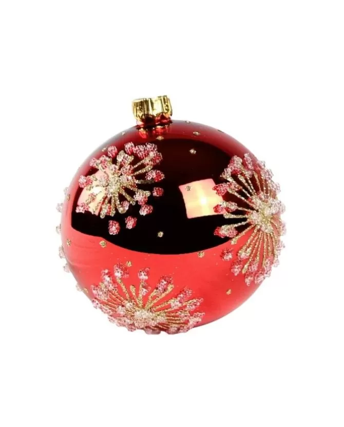 1Pz Pallina Di Vetro Decorata A Mano Rosso Lucido 80Mm>* Online