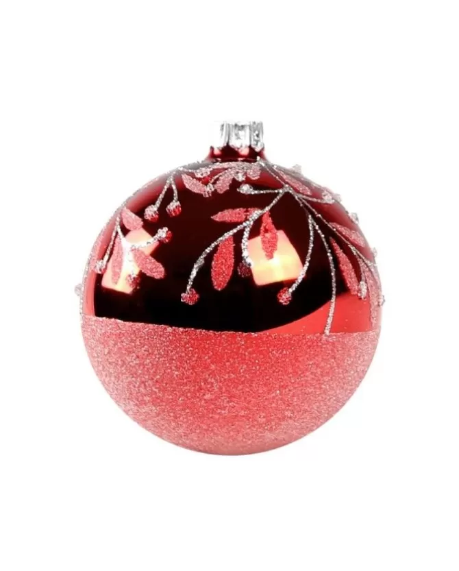 1Pz Pallina Di Vetro Decorata A Mano Rosso Lucido 80Mm>* Best